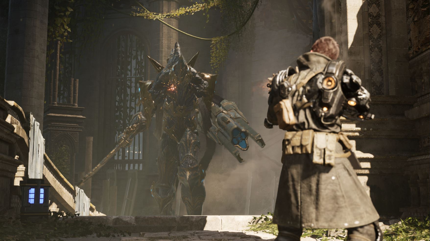 Um grande inimigo se aproxima do jogador em The First Descendant. 