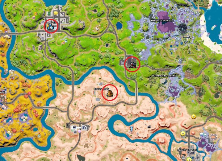 Map of Panther, Mancake, and The Underwriter in Fortnite.