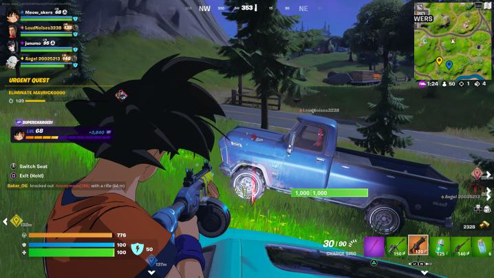 Goku standing with teammates in Fortnite.
