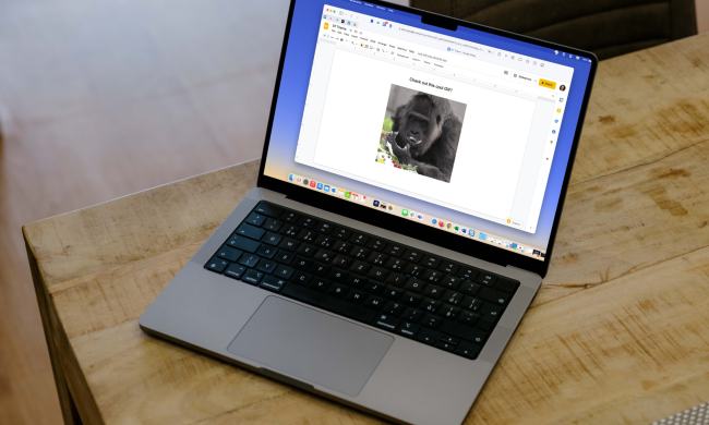 GIF in Google Slides on a MacBook on a table.