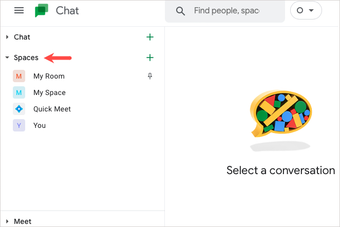 Google Spaces در Google Chat.