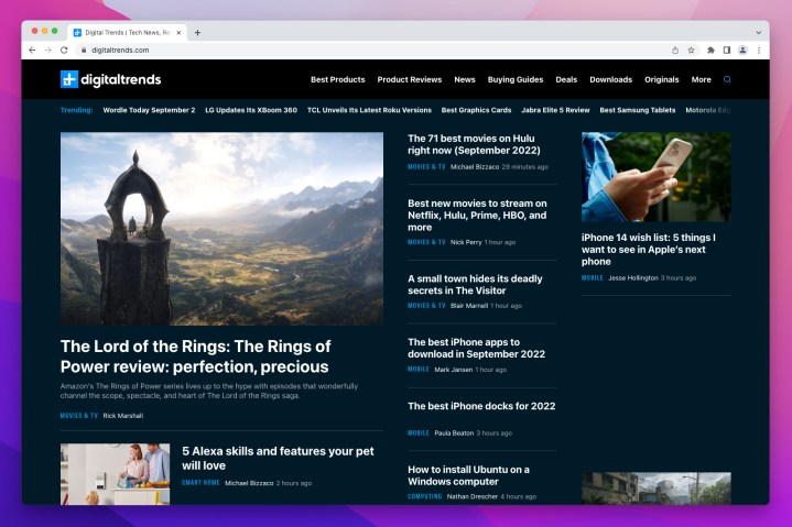 The Google Chrome app running on a Mac, showing the Digital Trends home page.