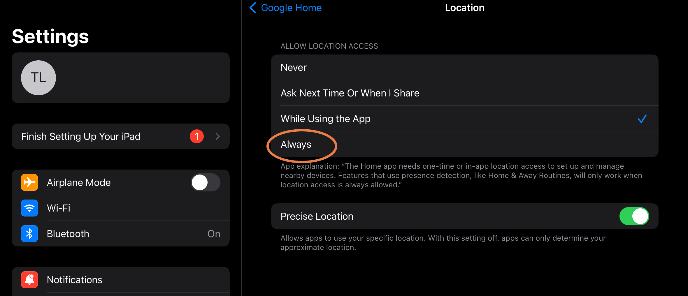 Google Home Location Services.