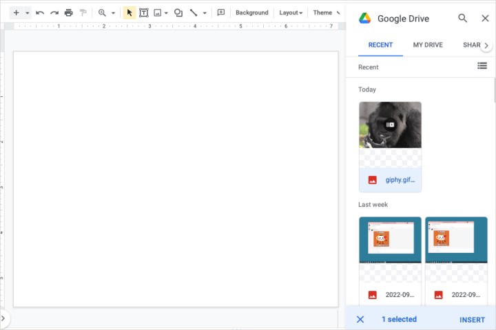 GIF selected to paste from Google Drive.