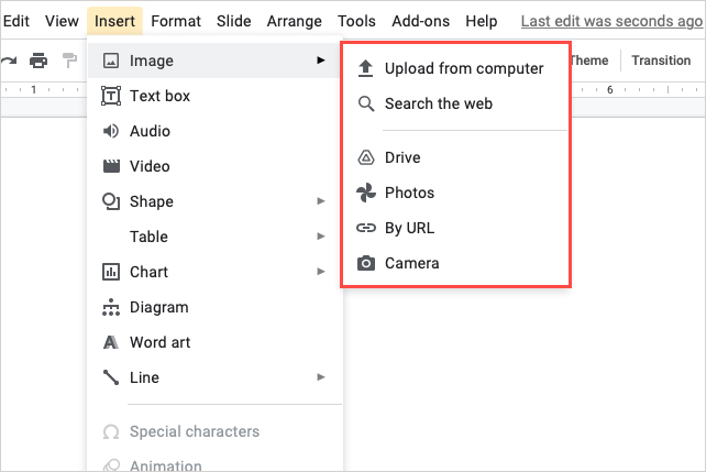 how to use google slides insert image locations