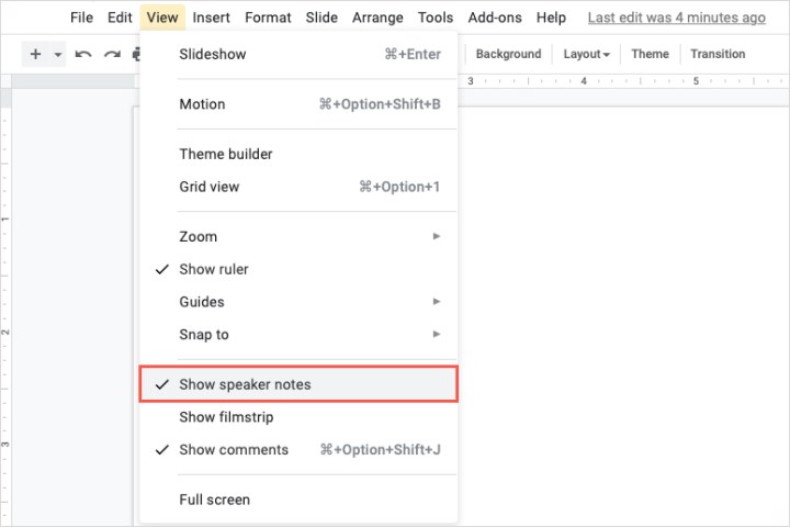 View speaker notes in the View menu.