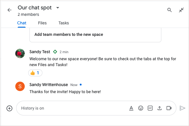 تب چت در Google Spaces.