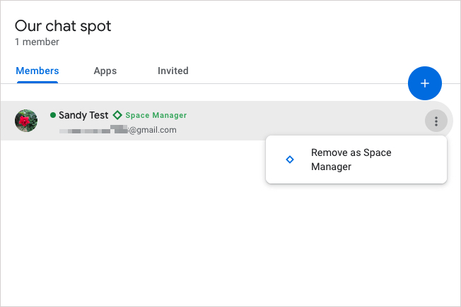 Caixa para gerenciar membros de um Google Space.
