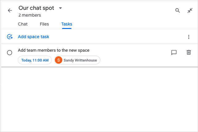 Tasks tab in Google Spaces.