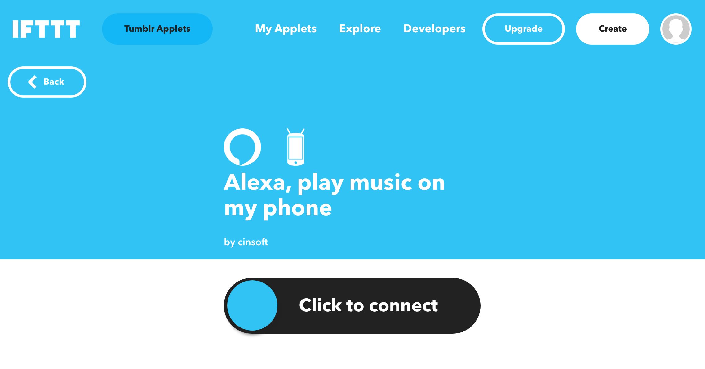 Opción de Alexa para reproducir música del teléfono en IFTTT.