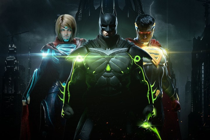 Batman and other heroes glowing.
