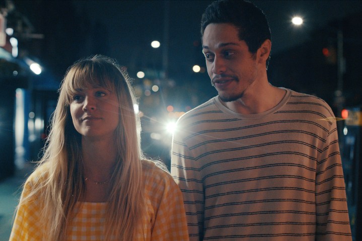 Kaley Cuoco sits next to Pete Davidson in Peacock's Meet Cute.
