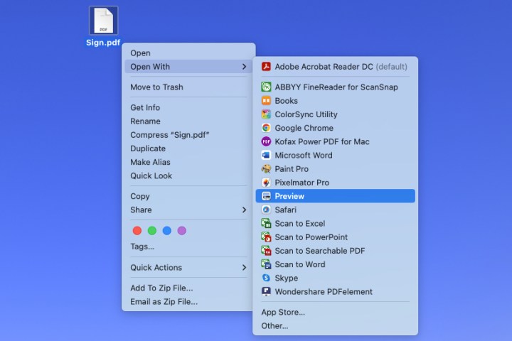 Open With Preview in the Mac right-click menu.