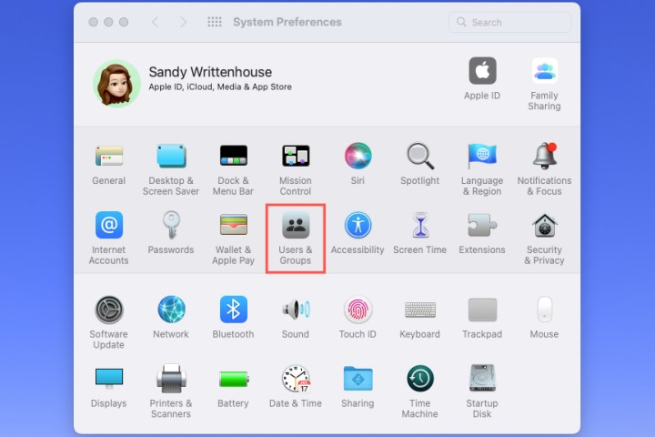 Users and Groups in the System Preferences on Mac.