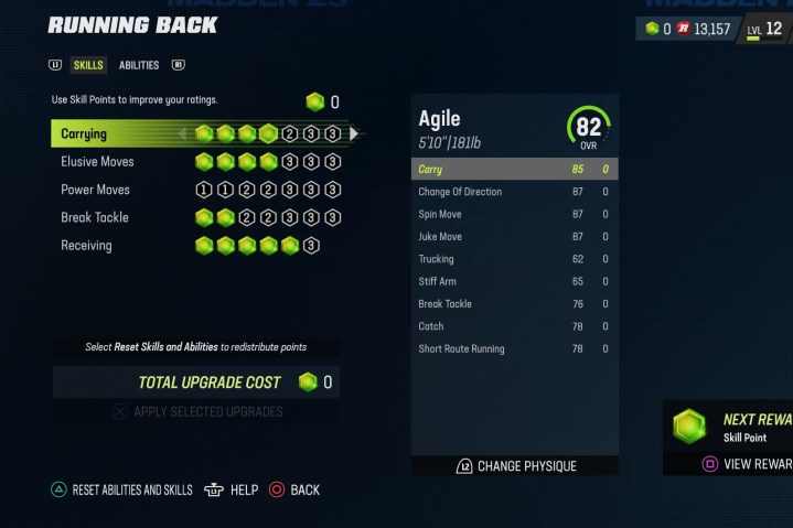 The player upgrades his character in Madden 23. 