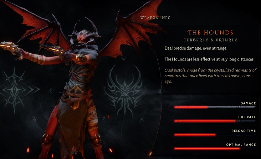 The menu screen in Metal: Hellsinger showing stats for The Hounds.