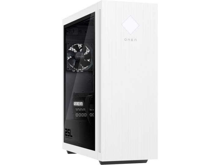HP Omen 25L Gaming Desktop sits on a white background.