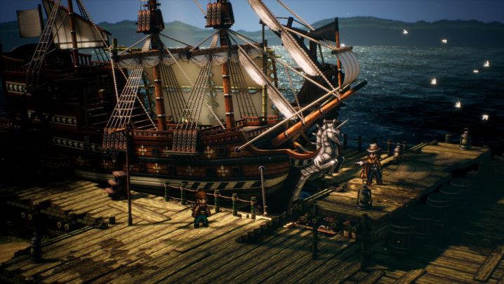 A pirate ship docked.