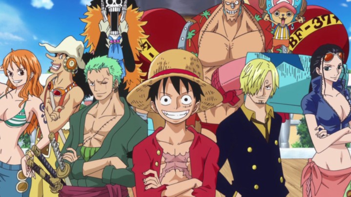 Key art for One Piece featuring the cast of the Straw Hat Pirates crew,