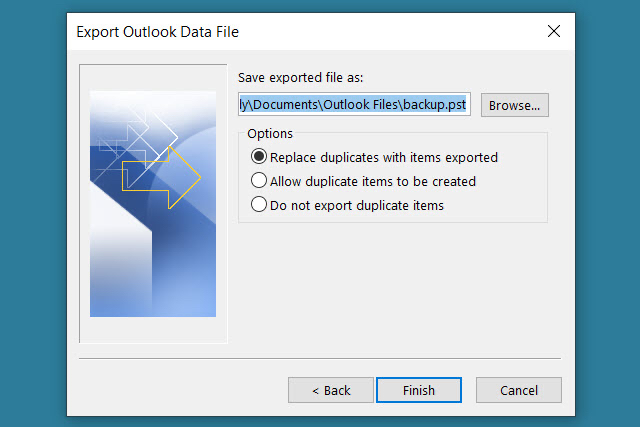 File path and duplicate selection for export.