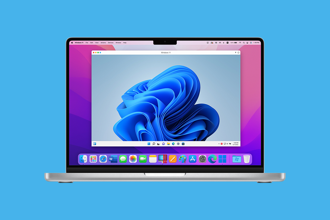 برنامه Parallels Desktop برای Mac که ویندوز در حال اجرا بر روی MacBook Pro را نمایش می دهد.