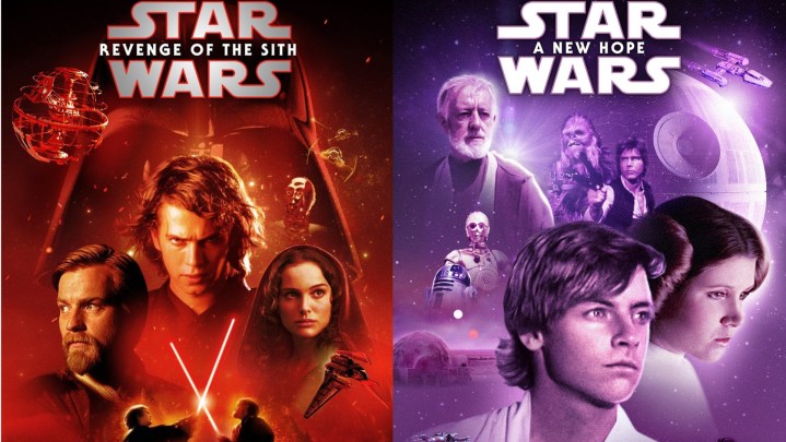 Split image of Revenge of the Sith and A New Hope posters.