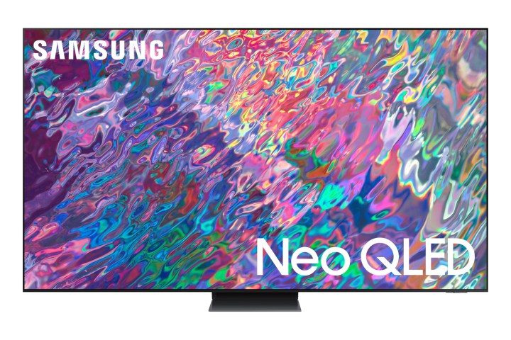 Samsung 98-inch Neo QLED TV imagen de prensa con imagen en color en la pantalla.