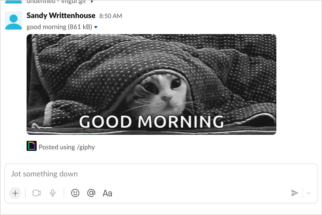 GIF from Giphy sent on Slack.