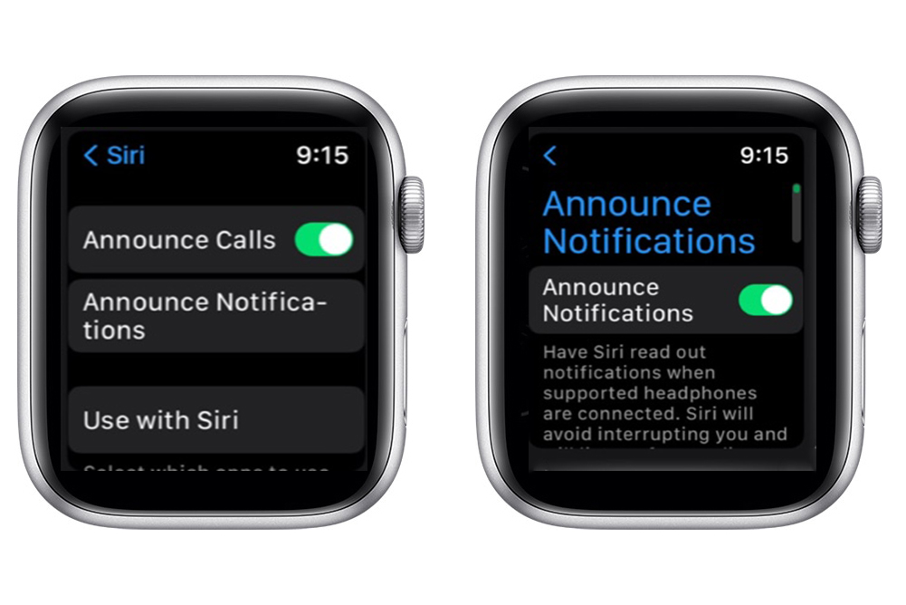 Controle de notificações da Siri e do Apple Watch.