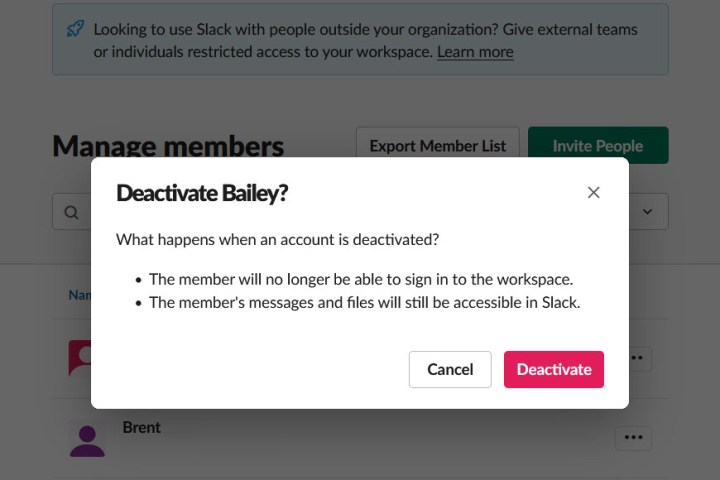 Deactivation confirmation message.