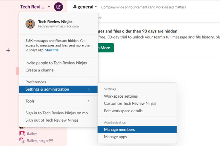 Manage Members in the Slack Settings and Administration menu.