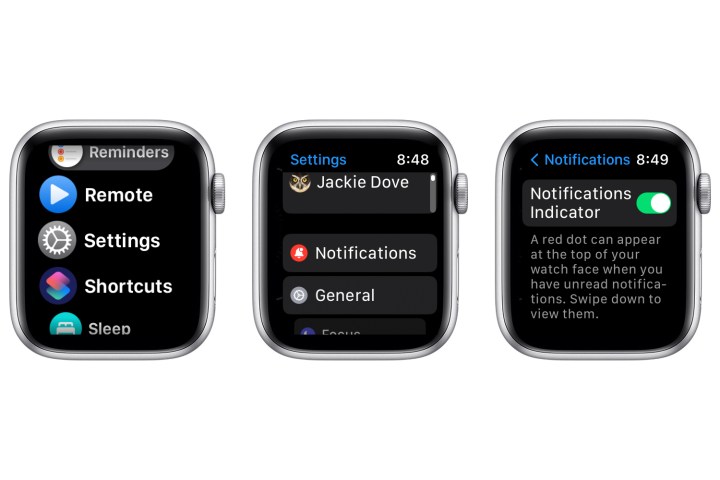 Steps to turn off Apple Watch notifications display.