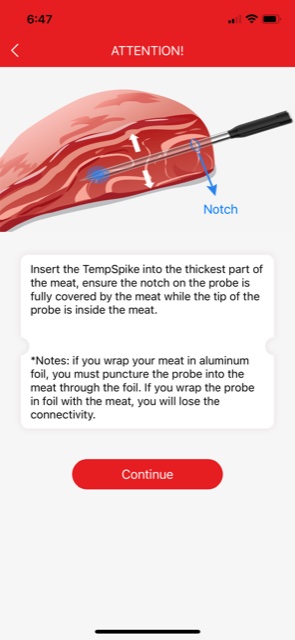 TempSpike demo of how to insert probe in meat.