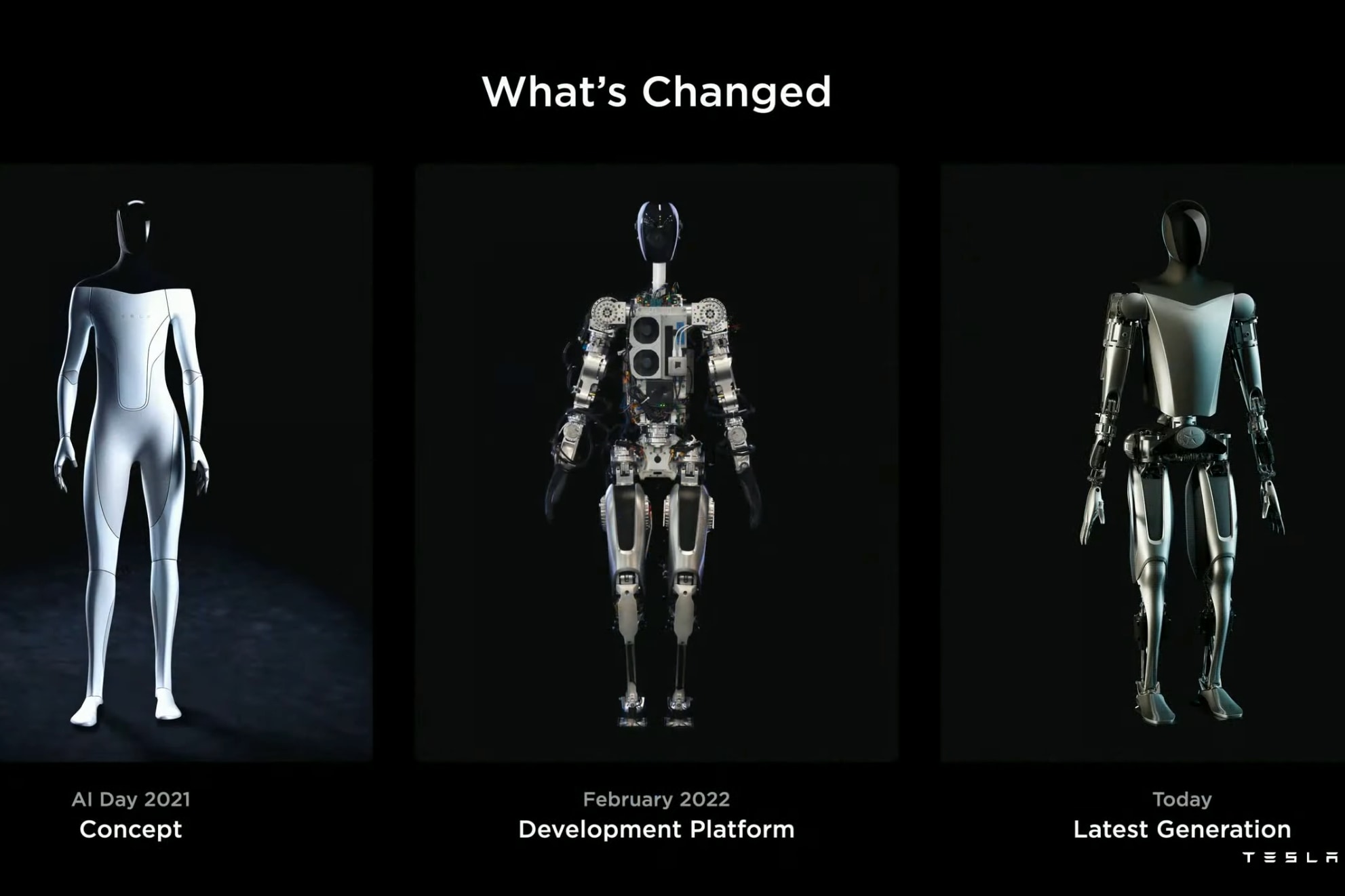O robô Optimus da Tesla passou por três estágios de desenvolvimento.