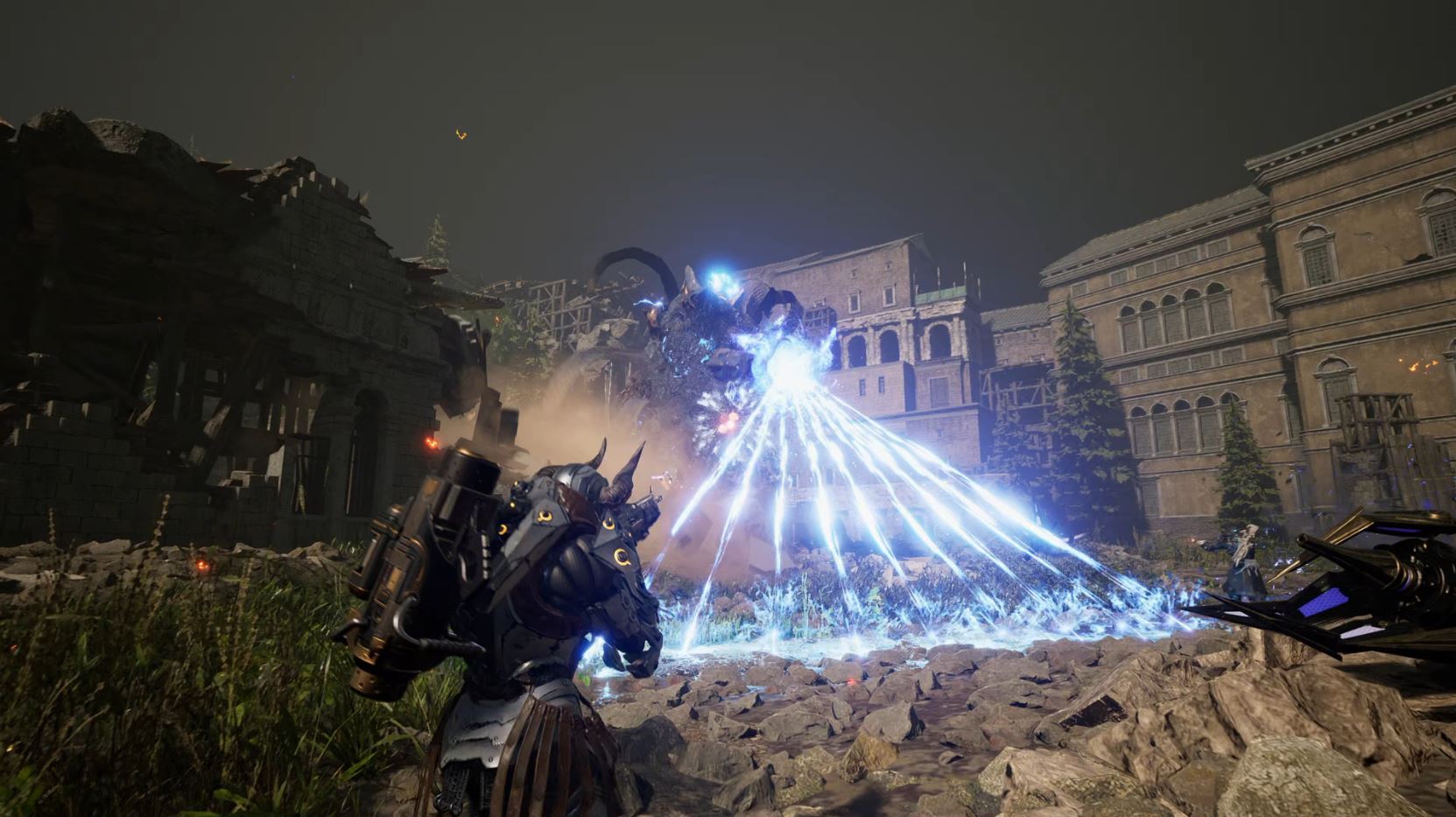 Um robô dispara lasers no jogador em The First Descendant. 