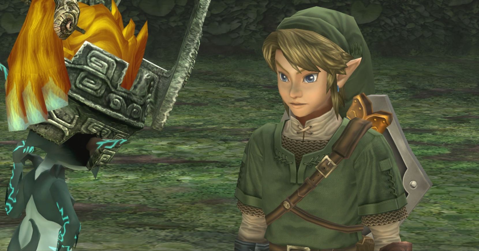 Link encara Midna em The Legend of Zelda: Twilight Princess.