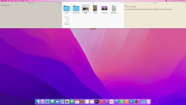 The Unclutter Mac app showing its overlay with files and clipboard contents inside.