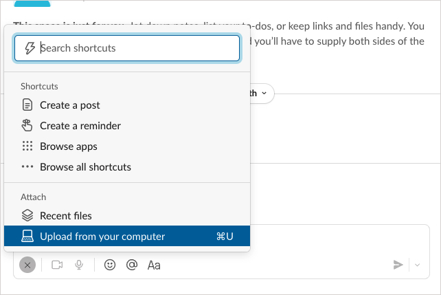 Upload From Your Computer in the Slack menu.