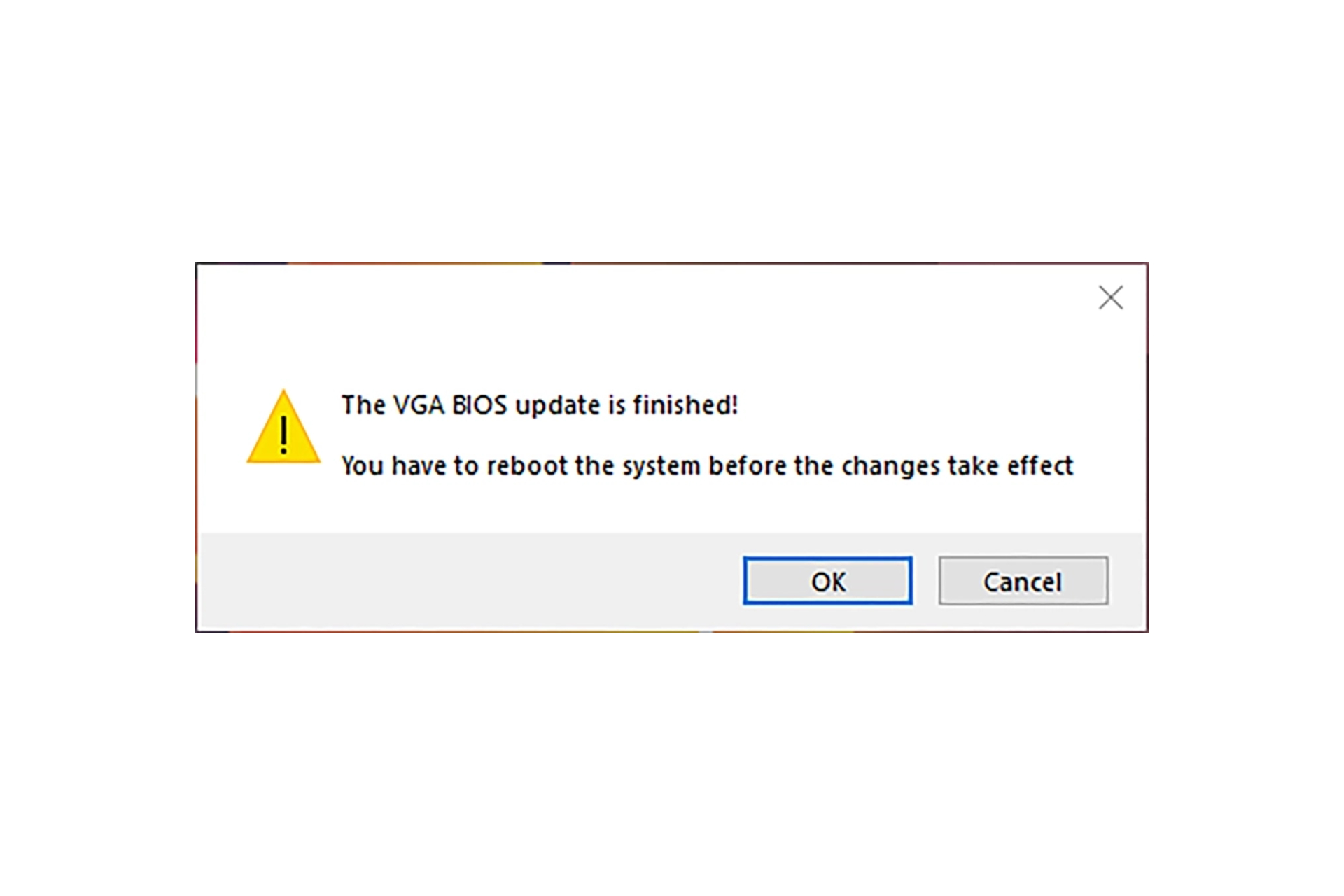 Notificação de atualização do BIOS VGA concluída.