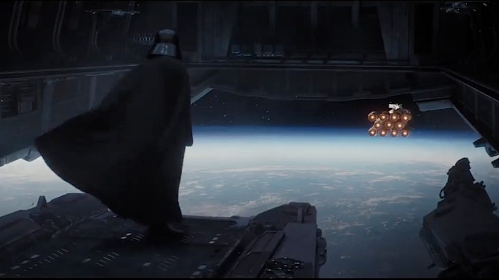 Darth Vader on the edge of a landing platform in Rogue One