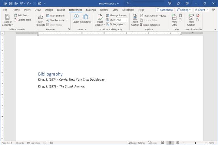 Bibliography in Word.