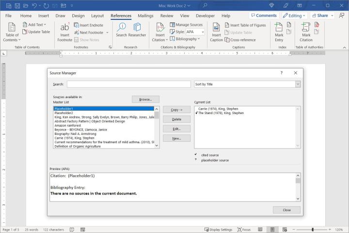 Source management in Word.