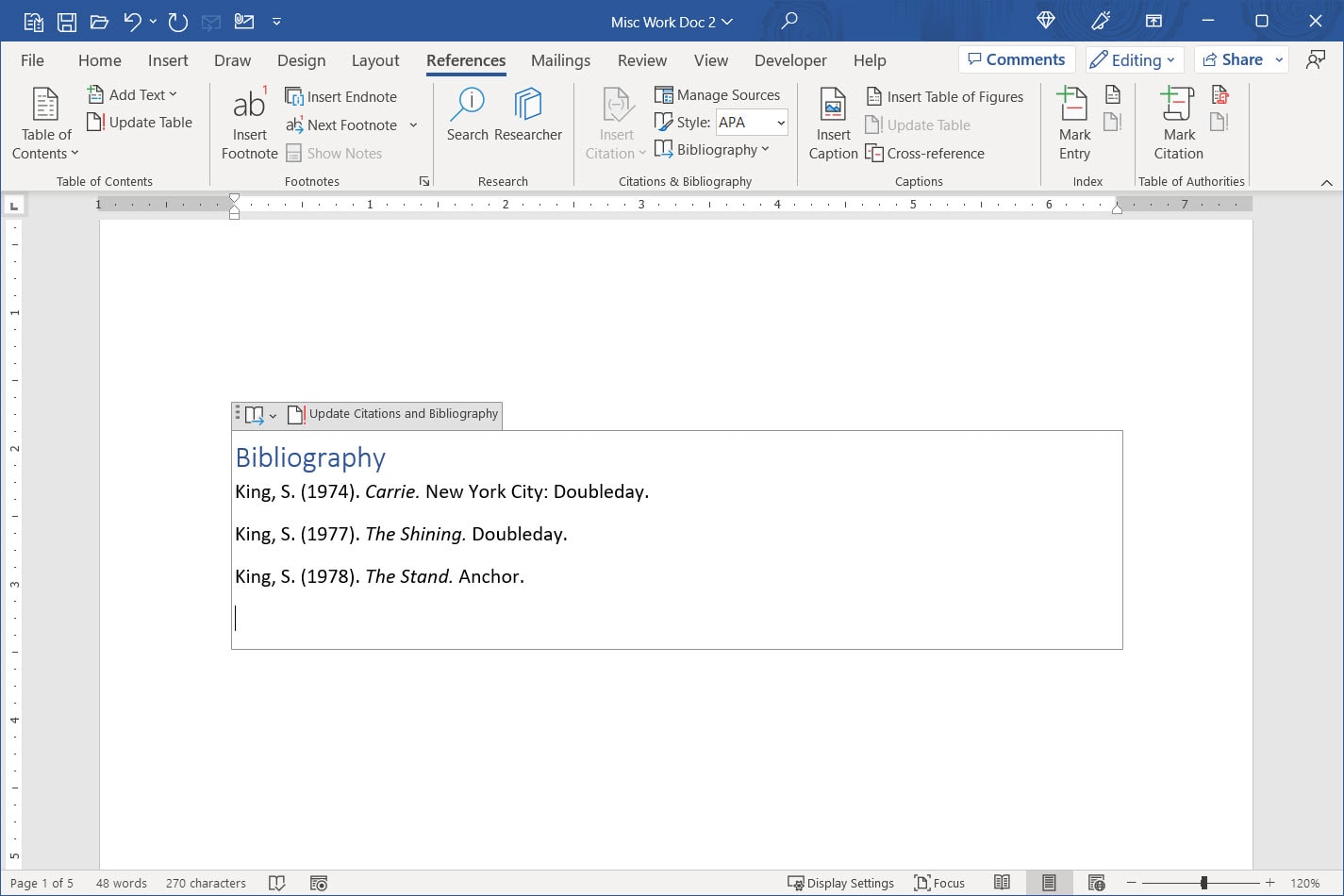 Update bibliography in Word.