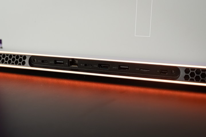 Ports on the Alienware x17 R2 laptop.
