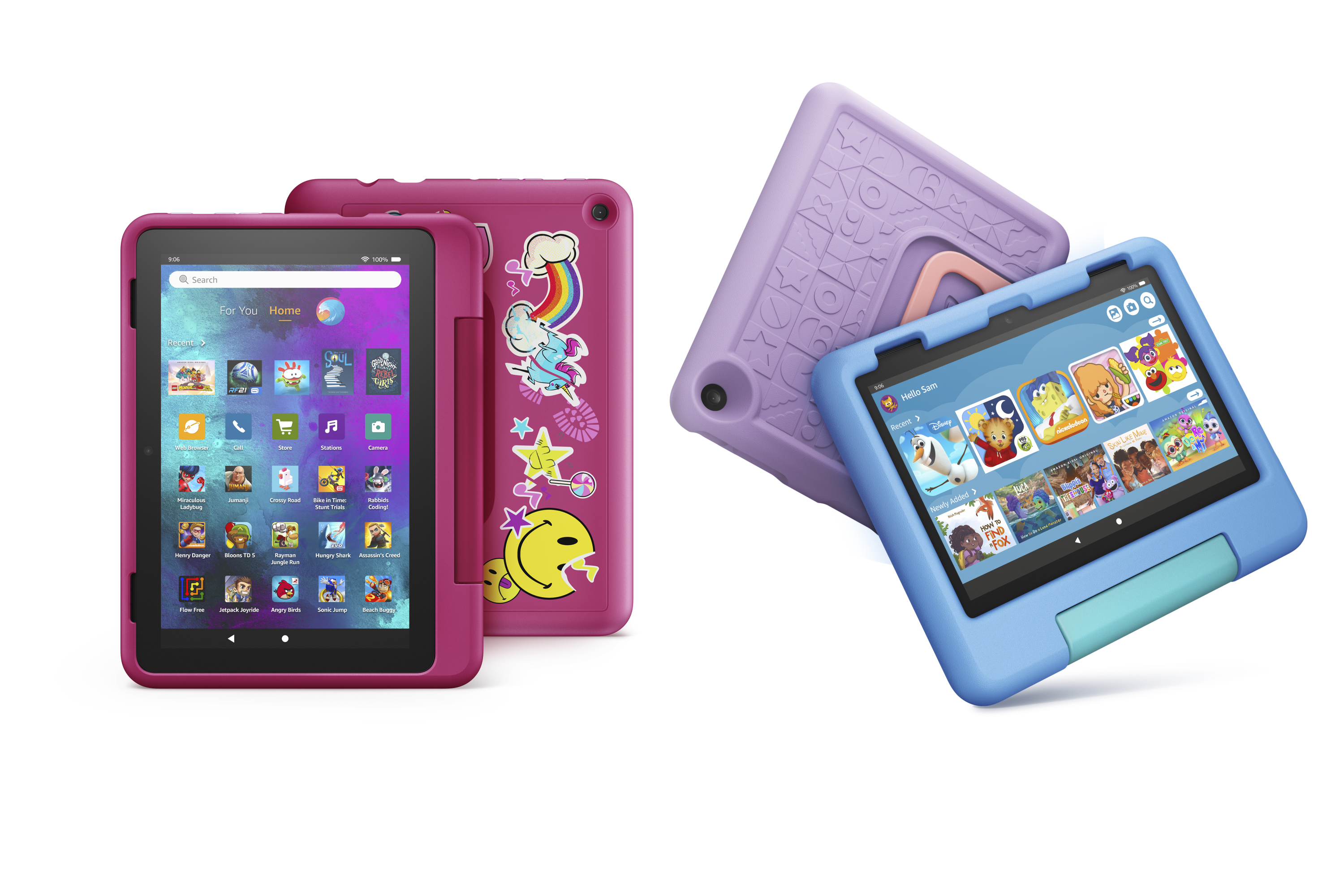 Os tablets Amazon Fire HD 8 Kids e HD 8 Kids Pro lado a lado.