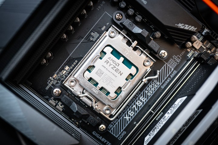 AMD Ryzen 9 7950X socket in motherboard.