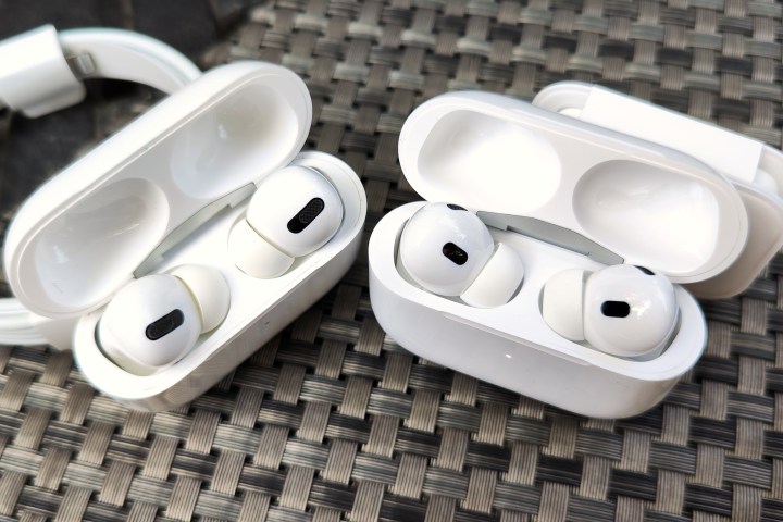 Apple AirPods Pro 2 next to first-gen AirPods Pro.