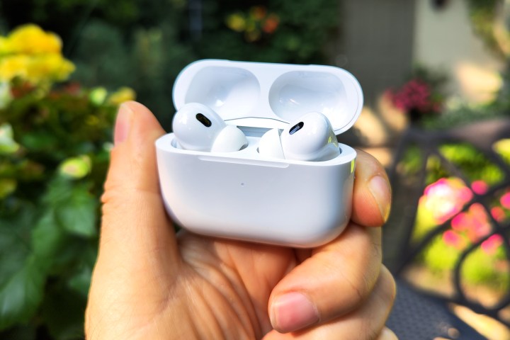 Apple AirPods Pro 2 in their charging case.