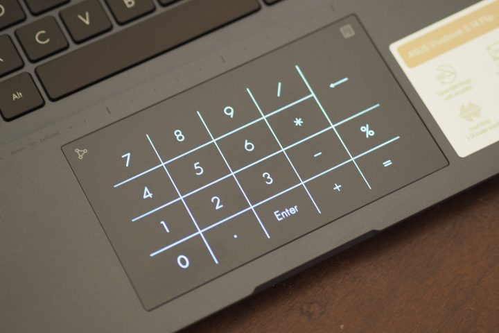 Asus Vivobook S 14 Flip top down view showing numeric LED keypad.