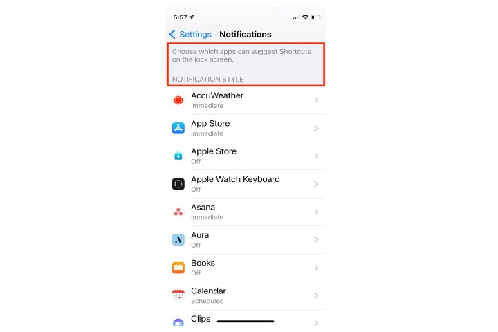 Style setting for iPhone notifications.